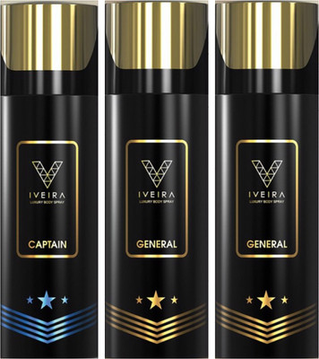 

IVEIRA 1 Captain & 2 General Body Spray - For Men(495 ml, Pack of 3)