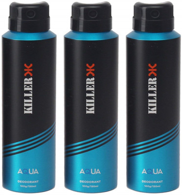 

Killer Aqua Deo for Men, 150 ml (Pack of 3) Deodorant Spray - For Men & Women(150 ml, Pack of 3)
