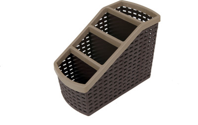 

CSM 4 Compartments Plastic Desk Organizer(Brown)