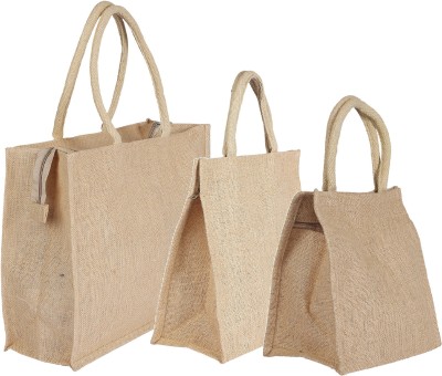 

CSM Combo of 3 multipurpose jute bag Pack of 3 Grocery Bags(Beige)