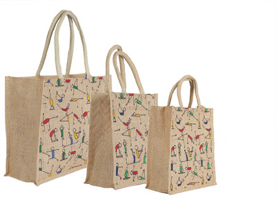 

CSM Combo of 3 multipurpose jute bag Pack of 3 Grocery Bags(Beige)