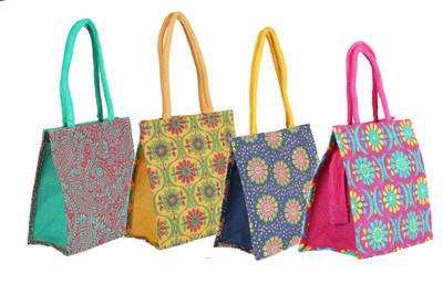 

CSM Combo of 4 jute bag for lunch Pack of 4 Grocery Bags(Multicolor)