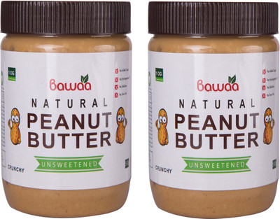 

bawaa Natural Crunchy Peanut Butter (Unsweetened, Gluten Free and Vegan) (Pack of 2) 1 kg(Pack of 2)