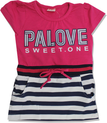 Kid's Care Girls Mini/Short Casual Dress(Pink, Cap Sleeve)