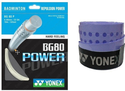 

Yonex Combo of two - One 'BG 80 Power' Badminton String Guage and one 'E tech' Badminton Grip (Color On Availability) - Badminton Kit