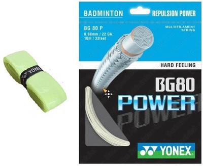 

Yonex Combo of two - One 'BG 80 Power' Badminton String Guage and one 'Aero Cushion' Badminton Grip (Color On Availability) - Badminton Kit