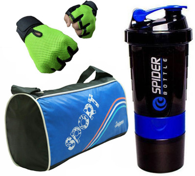 

Snipper Combo of Sports Bag Blue , Gloves Green And purple Spider shaker Gym & Fitness Kit