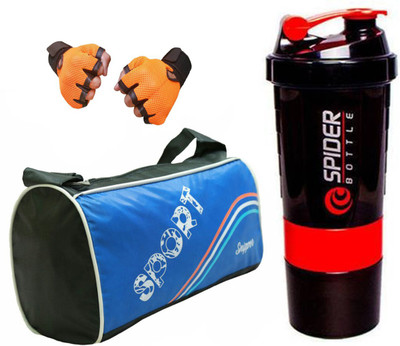 

Snipper Combo of Sport Blue Bag , Orange Gloves and Red Spider Shaker Gym & Fitness Kit