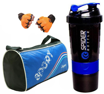 

Snipper Combo of Sports Bag Blue , Gloves Orange And purple Spider shaker Gym & Fitness Kit