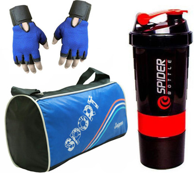 

Snipper Combo of Sport Blue Bag , Blue Gloves and Red Spider Shaker Gym & Fitness Kit