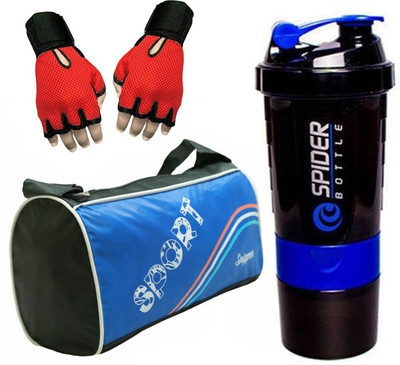 

Snipper Combo of Sports Bag Blue , Gloves Red And purple Spider shaker Gym & Fitness Kit