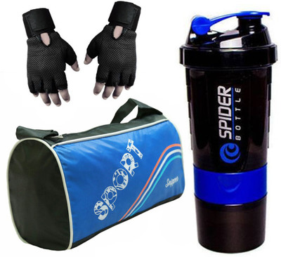 

Snipper Combo of Sports Bag Blue , Gloves Black And purple Spider shaker Gym & Fitness Kit
