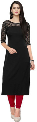 sheqe Women Solid Straight Kurta(Black)