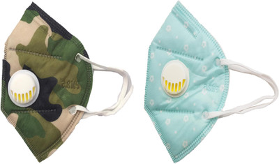 

Vritraz N95 PM 2.5 Anti-Pollution Activated Carbon Face Mask with Breathing Valve (Green,Turq,Pack of 2) Mask