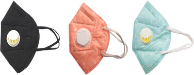 

Vritraz N95 PM 2.5 Anti-Pollution Activated Carbon Face Mask with Breathing Valve (Black,Pink,Turq,Pack of 3) Mask