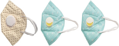 

Vritraz N95 PM 2.5 Anti-Pollution Activated Carbon Face Mask with Breathing Valve (Cream,Turq,Turq,Pack of 3) Mask