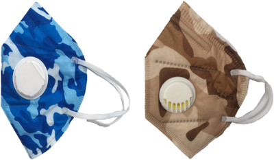 

Vritraz N95 PM 2.5 Anti-Pollution Activated Carbon Face Mask with Breathing Valve (Blue,Brown,Pack of 2) Mask