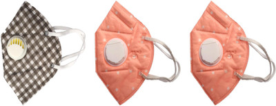 

Vritraz N95 PM 2.5 Anti-Pollution Activated Carbon Face Mask with Breathing Valve (Check,Pink,Pink,Pack of 3) Mask