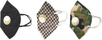 

Vritraz N95 PM 2.5 Anti-Pollution Activated Carbon Face Mask with Breathing Valve (Black,Check,Green,Pack of 3) Mask