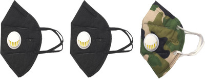 

Vritraz N95 PM 2.5 Anti-Pollution Activated Carbon Face Mask with Breathing Valve (Black,Black,Green,Pack of 3) Mask