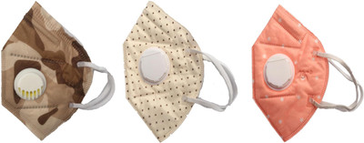 

Vritraz N95 PM 2.5 Anti-Pollution Activated Carbon Face Mask with Breathing Valve (Brown,Cream,Pink,Pack of 3) Mask