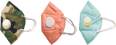 

Vritraz N95 PM 2.5 Anti-Pollution Activated Carbon Face Mask with Breathing Valve (Green,Pink,Turq,Pack of 3) Mask