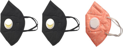 

Vritraz N95 PM 2.5 Anti-Pollution Activated Carbon Face Mask with Breathing Valve (Black,Black,Pink,Pack of 3) Mask