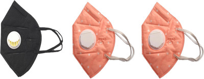 

Vritraz N95 PM 2.5 Anti-Pollution Activated Carbon Face Mask with Breathing Valve (Black,Pink,Pink,Pack of 3) Mask
