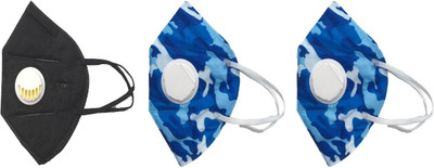 

Vritraz N95 PM 2.5 Anti-Pollution Activated Carbon Face Mask with Breathing Valve (Black,Blue,Blue,Pack of 3) Mask