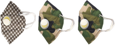 

Vritraz N95 PM 2.5 Anti-Pollution Activated Carbon Face Mask with Breathing Valve (Check,Green,Green,Pack of 3) Mask