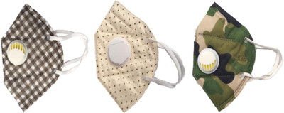 

Vritraz N95 PM 2.5 Anti-Pollution Activated Carbon Face Mask with Breathing Valve (Check,Cream,Green,Pack of 3) Mask