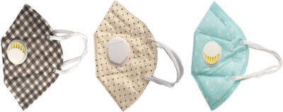 

Vritraz N95 PM 2.5 Anti-Pollution Activated Carbon Face Mask with Breathing Valve (Check,Cream,Turq,Pack of 3) Mask