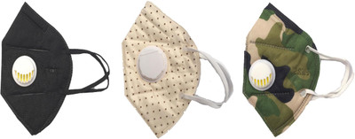 

Vritraz N95 PM 2.5 Anti-Pollution Activated Carbon Face Mask with Breathing Valve (Black,Cream,Green,Pack of 3) Mask