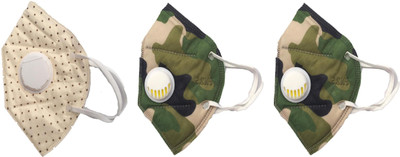 

Vritraz N95 PM 2.5 Anti-Pollution Activated Carbon Face Mask with Breathing Valve (Cream,Green,Green,Pack of 3) Mask