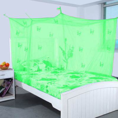SUPER Nylon Adults Washable Double bed mosquito net Mosquito Net(Green, Bed Box)
