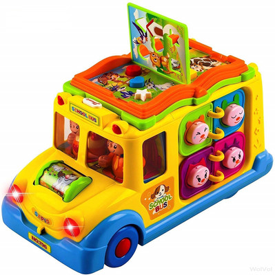 

KT BROTHERS Sound Toy School Bus Toy Yellow-8 Activity Games, Automatic Rides, Lights and Music and Swinging(Multicolor)