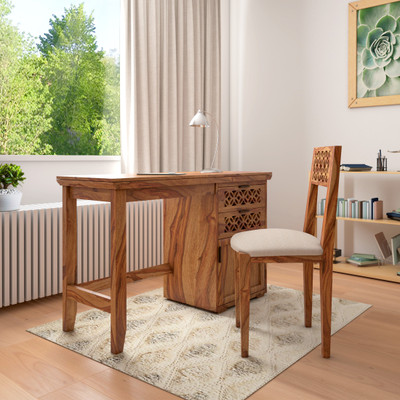 Flipkart Perfect Homes PureWood Sheesham Study Table(Free Standing, Finish Color - Honey)