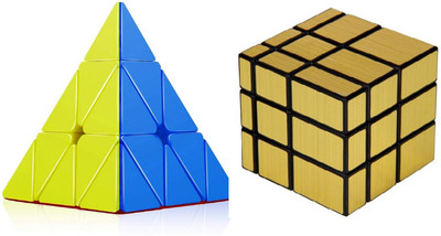 

Rubik's Domino Pyraminx Stickerless & QIYI Gold Mirror Cube 3D Brain Teaser Puzzle Recommended for 3 -99 yrs (Combo of 2)(2 Pieces)
