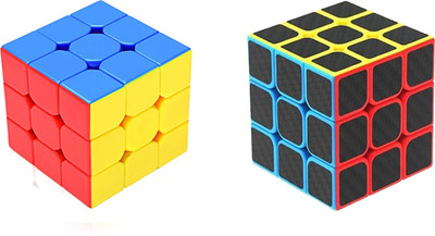 

Emob High Speed Stickerless 3x3 & Carbon Fiber sticker 3x3 Magic Rubik cube Combo Puzzle toy(2 Pieces)