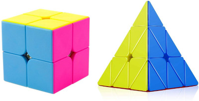 

Rubik's Domino 2x2 & Pyraminx Stickerless Cube Bright Colors 3D Brain Teaser Puzzle Recommended for 3 -99 yrs (Combo of 2)(2 Pieces)