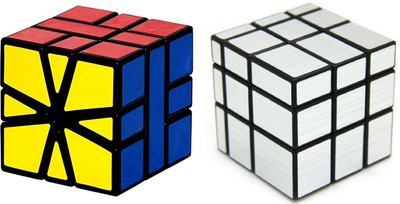 Rubik's Domino Square-1 Black & QIYI Silver MirrorCube 3D Brain Teaser Puzzle Recommended for 3 -99 yrs (Combo of 2)(2 Pieces)