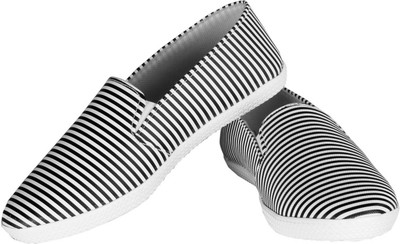 

Fashiontastic Black Striped Loafers For Women(Black, White, White-black