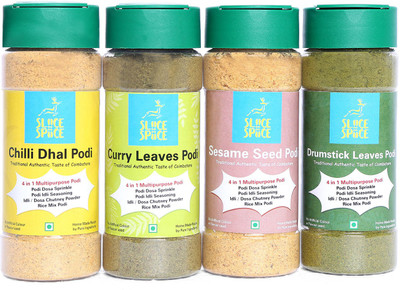 

Sliice Spiice 4 in 1 Multipurpose Podi - South Indian Idly / Dosa Seasoning Podi, Idly Dosa Chutney Powder (Milagai Podi) / Rice Mix(4 x 100 g)