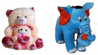 

GAMERPOINT Pink & Cream Baby Teddy ( 70 cm) And Get a Kids Blue Color Elephant . - 11 cm(Black)