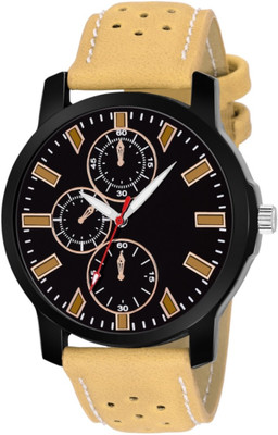 

Celora AV-101 Stylish Black Dial Cream Leather Strap Watch - For Men