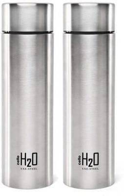 cello H2O EXE STEEL 1000 ml Bottle  (Pack of 2, Silver, Steel)