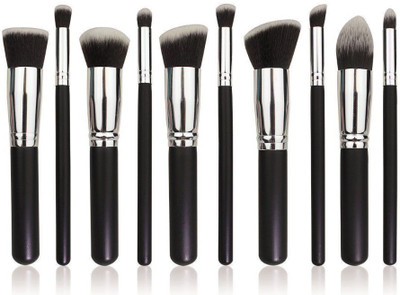

AlexVyan 10 Pcs Special Black and Silver Handle Full Makeup Brush Set Chubby Pier Foundation Makeup Brushes Loose Powder Brush Flat Kit Pincel Maquiagem Make up Brushes(Pack of 10)