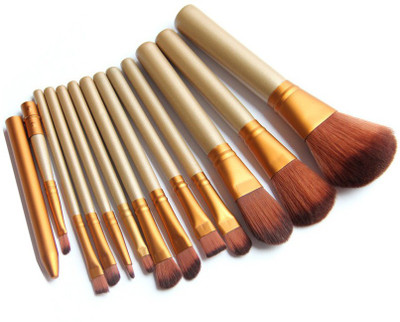 

AlexVyan Special 12 Pcs Wooden and Golden Handle Full Makeup Brush Set with Box Chubby Pier Foundation Makeup Brushes Loose Powder Brush Flat Kit Pincel Maquiagem Make up Brushes(Pack of 12)