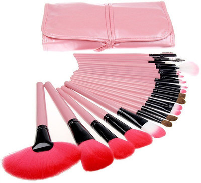 

AlexVyan 24 Pcs Pink Handle with Leather Cover Full Makeup Brush(Pack of 24)