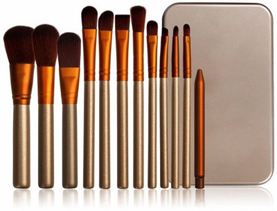 

AlexVyan 12 Pcs Wooden and Golden Handle Full Makeup Brush Set Chubby Pier Foundation Makeup Brushes Loose Powder Brush Flat Kit Pincel Maquiagem Make up Brushes(Pack of 12)